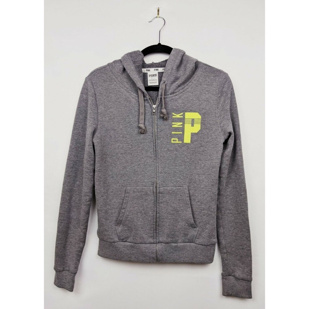 Victoria's Secret PINK Hoodie Womens S Light Gray Logo Full Zip